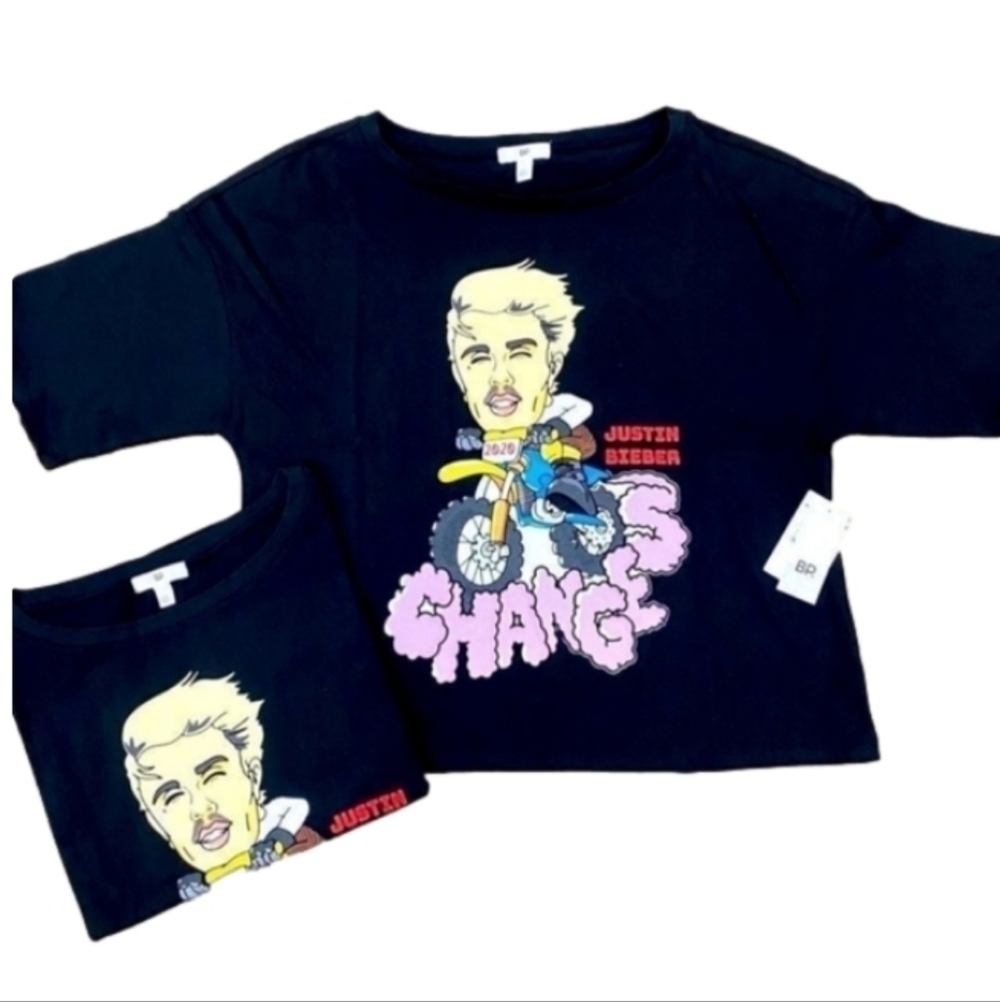 Justin Bieber Y2K Baby Tee BP Medium Black Graphic Crop Top - Picture 2 of 12